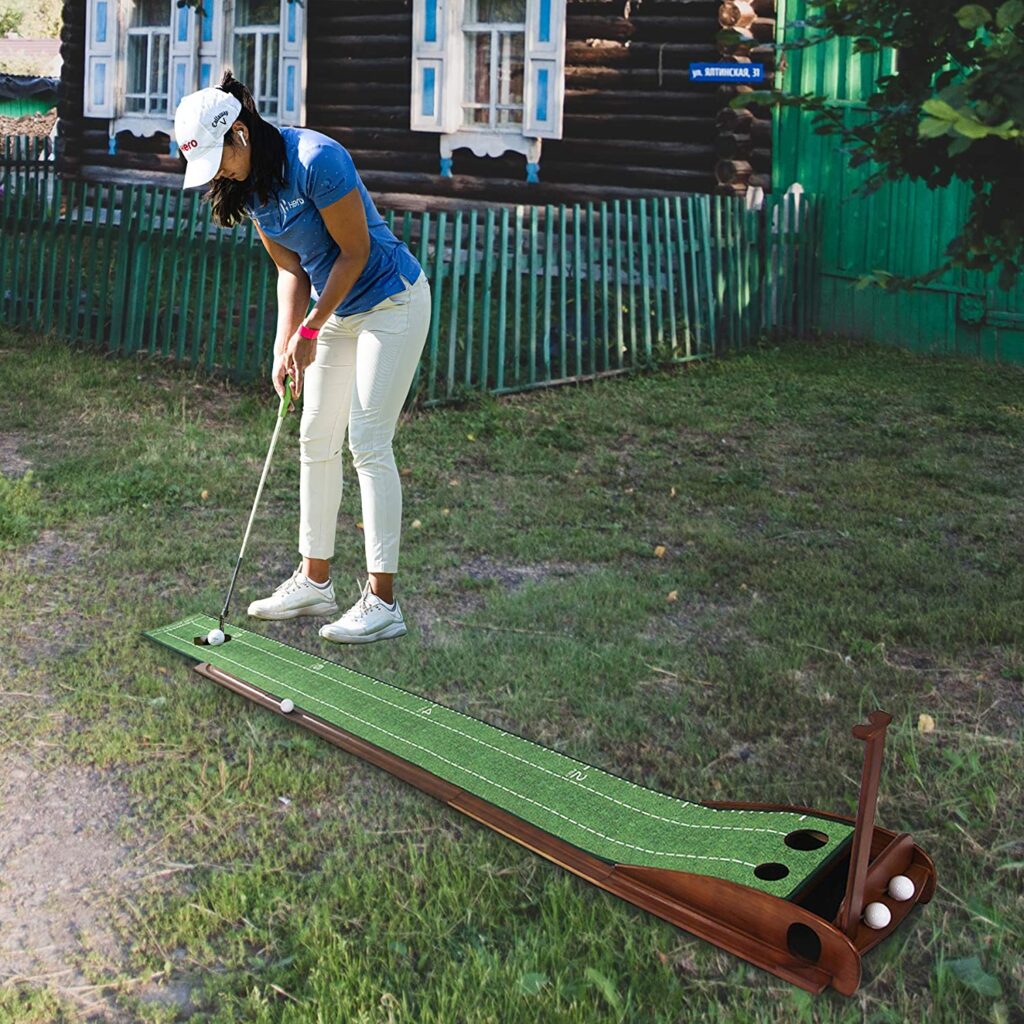 GLOTOP Golf Putting Green Mat with Wood Auto Ball Return System - Backyard Golf Games for Play fitforyard.com