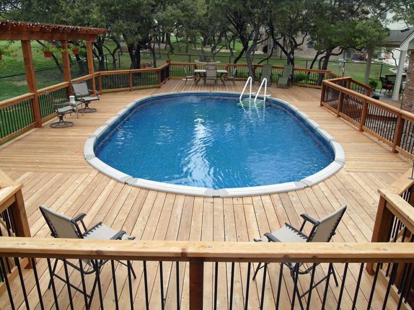 Wood above ground pool deck