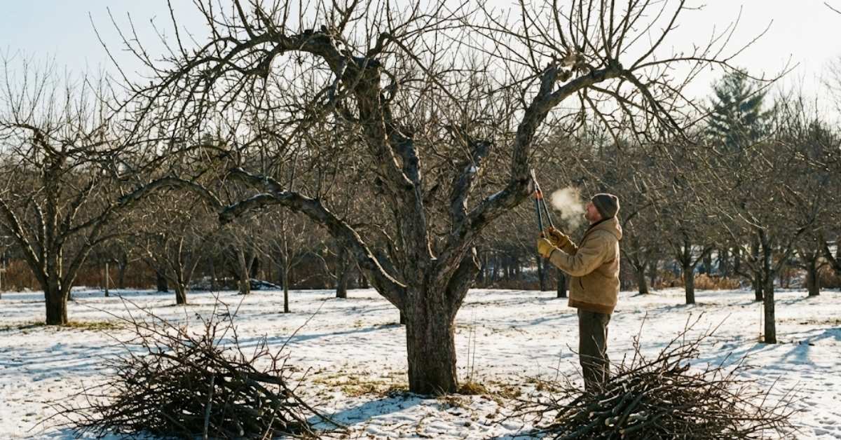 February dormant pruning is essential for tree health and future harvest.